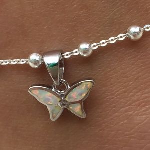 Butterfly Ankle Bracelet-Sterling Silv.Opal Anklet